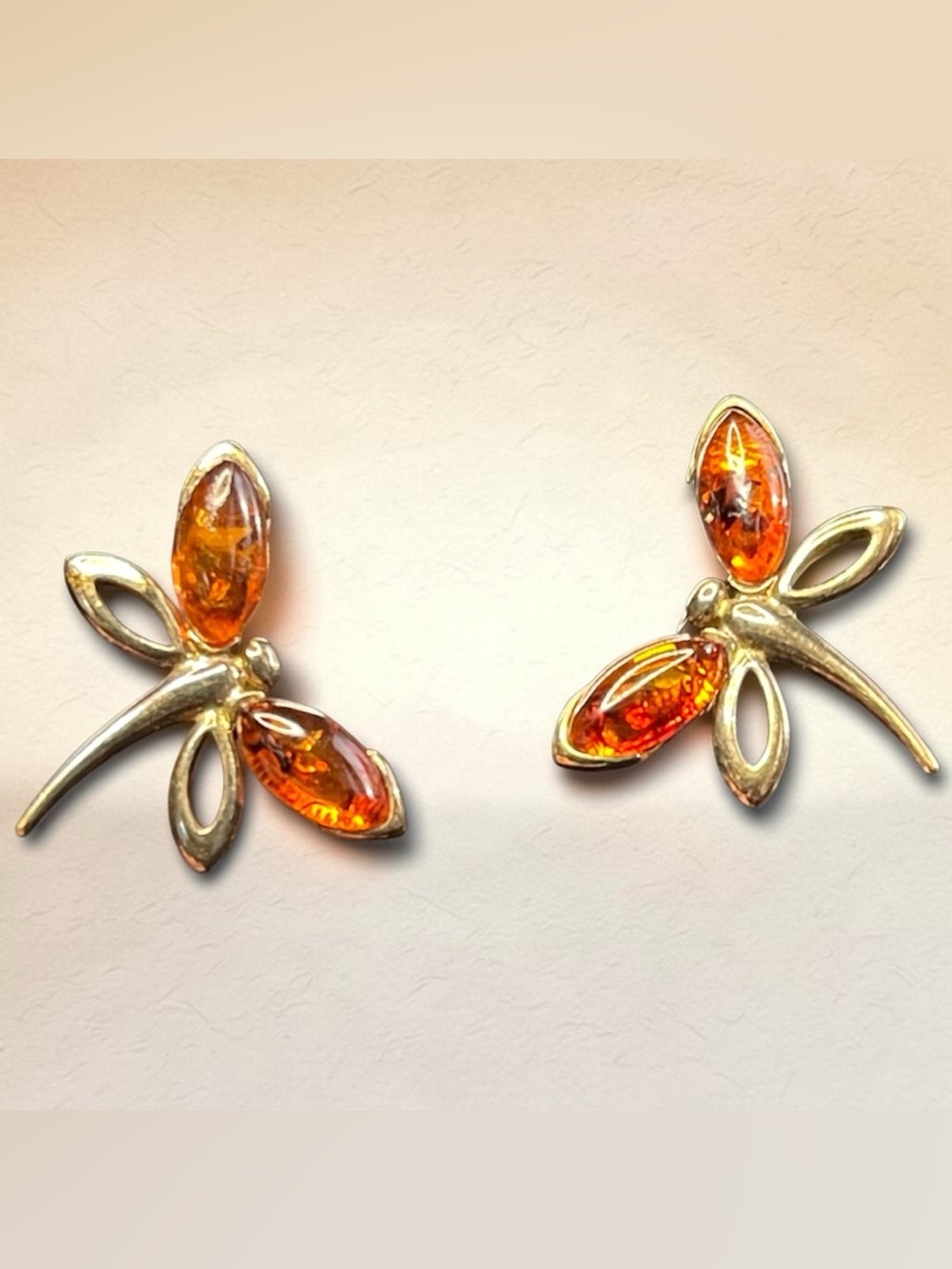 Baltic Amber Dragonfly Earrings 925 Silver Gold Washedgs